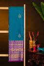 Kancheepuram Silk Blue Saree With Florals And Leaves In Zari Body