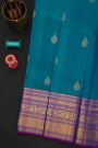 Kancheepuram Silk Blue Saree With Florals And Leaves In Zari Body