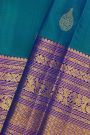 Kancheepuram Silk Blue Saree With Florals And Leaves In Zari Body