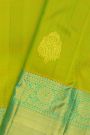 Kancheepuram Silk Parrot Green Saree With Paisleys And Cross Lines Border