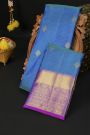 Kancheepuram Silk Royal Blue Saree With Checks And Floral Buttis Body