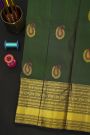 Kancheepuram Silk Bottle Green Saree With Florals And Paisleys In Zari Body