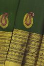 Kancheepuram Silk Bottle Green Saree With Florals And Paisleys In Zari Body