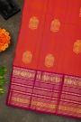 Kancheepuram Silk Orange Saree With Florals And Peacocks Buttis Border