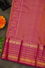 Kancheepuram Silk Orange Saree With Florals And Peacocks Buttis Border