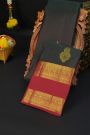Kancheepuram Silk Black Saree With Floral Buttis Body And Gap Border