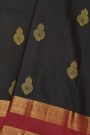 Kancheepuram Silk Black Saree With Floral Buttis Body And Gap Border