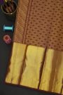 Kancheepuram Silk Maroon Saree With Florals And Leaves In Zari Body Long Kaddi Border