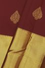 Kancheepuram Silk Maroon Saree With Florals And Leaves In Zari Body Long Kaddi Border