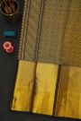 Kancheepuram Silk Navy Blue Saree With Florals And Leaves In Zari Body And Long Kaddi Border