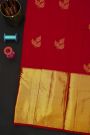 Kancheepuram Silk Red Saree With Florals And Leaves In Zari Body And Kaddi Border