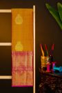 Kancheepuram Silk Mustard Yellow Saree With Florals Leaves And Peacocks In Zari Body