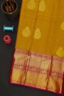 Kancheepuram Silk Mustard Yellow Saree With Florals Leaves And Peacocks In Zari Body