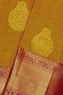 Kancheepuram Silk Mustard Yellow Saree With Florals Leaves And Peacocks In Zari Body