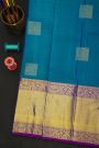 Kancheepuram Silk Peacock Blue Saree With Florals And Leaves Body And Kaddi Border