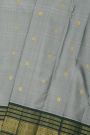 Kancheepuram Silk Grey Saree With Floral And Peacock Buttis Body