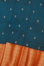 Kancheepuram Silk Peacock Blue Saree With Florals And Peacocks Buttis Body