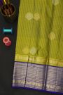 Kancheepuram Silk Leaf Green Saree With Zari Checks And Floral Buttis Body