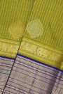 Kancheepuram Silk Leaf Green Saree With Zari Checks And Floral Buttis Body