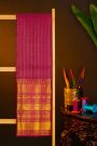 Kancheepuram Silk Rani Pink Saree With Zari Checks And Diamond Buttis Body