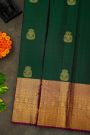 Kancheepuram Silk Bottle Green Saree With Diamonds In Zari And Gandaberunda Buttis Border