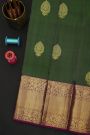 Kancheepuram Silk Bottle Green Saree With Florals And Buttis Body