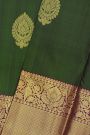 Kancheepuram Silk Bottle Green Saree With Florals And Buttis Body