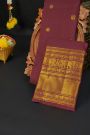Kancheepuram Silk Wine Saree With Florals And Peacocks Buttis Body