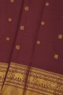 Kancheepuram Silk Wine Saree With Florals And Peacocks Buttis Body