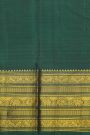 Kancheepuram Silk Bottle Green Saree With Floral Peacock And Elephant Zari Border