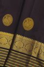 Kancheepuram Silk Black Saree With Zari Lines And Florals In Temple Border