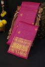 Kancheepuram Silk Magenta Saree With Florals And Peacocks In Checks Body
