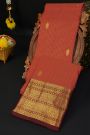 Kancheepuram Silk Red Saree With Checks And Floral Buttis Body
