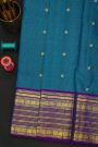 Kancheepuram Silk Blue Saree With Florals And Leaves Jaal Border