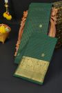Kancheepuram Silk Bottle Green Saree With Checks And Floral Buttis Body