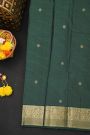 Kancheepuram Silk Bottle Green Saree With Checks And Floral Buttis Body