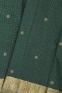 Kancheepuram Silk Bottle Green Saree With Checks And Floral Buttis Body