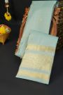 Kancheepuram Silk Ice Blue Saree With Checks And Floral Buttis Body