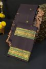 Kancheepuram Silk Brown Saree With Florals And Peacocks Buttis Body And Gap Border