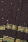 Kancheepuram Silk Brown Saree With Florals And Peacocks Buttis Body And Gap Border