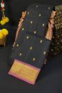 Kancheepuram Silk Black Saree With Floral Jaal Border