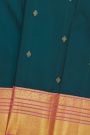 Kancheepuram Silk Teal Blue Saree With Cross Lines And Florals Border