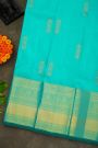 Kancheepuram Silk Rama Blue Saree With Florals And Leaves Buttis Body