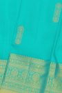Kancheepuram Silk Rama Blue Saree With Florals And Leaves Buttis Body