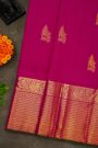 Kancheepuram Silk Rani Pink Saree With Parrot Buttis Body