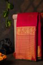 Kancheepuram Silk Red Saree With Floral Leaf And Peacock Border
