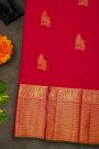 Kancheepuram Silk Red Saree With Floral Leaf And Peacock Border