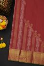 Kancheepuram Silk Burgundy Saree With Florals And Leaves In Lines Body Zari Turning Weave