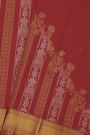Kancheepuram Silk Burgundy Saree With Florals And Leaves In Lines Body Zari Turning Weave