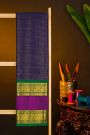 Kancheepuram Silk Navy Blue Saree With Zari Lines Body And Gap Border